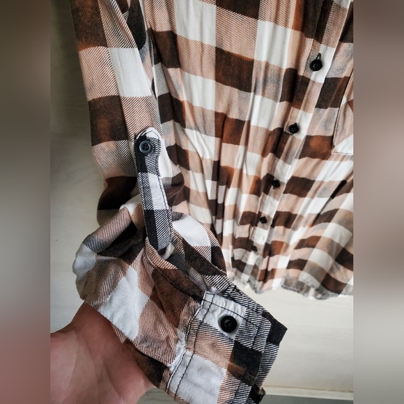 Poly&Esther OOAK Custom Bleach Dye Check Pattern Button-down Light Flannel Shirt - Picture 6 of 13